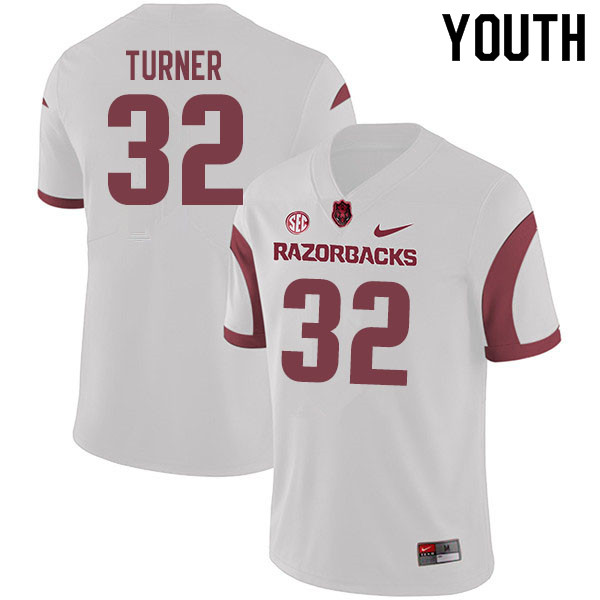 Youth #32 Reid Turner Arkansas Razorbacks College Football Jerseys Sale-White